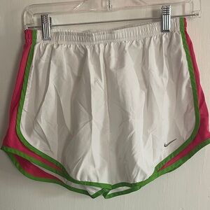 Nike Women's White Shorts with Pink and Green Trim